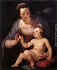 Madonna with Child Paintings - Madonna and Child by Cornelis Cornelisz Van Haarlem